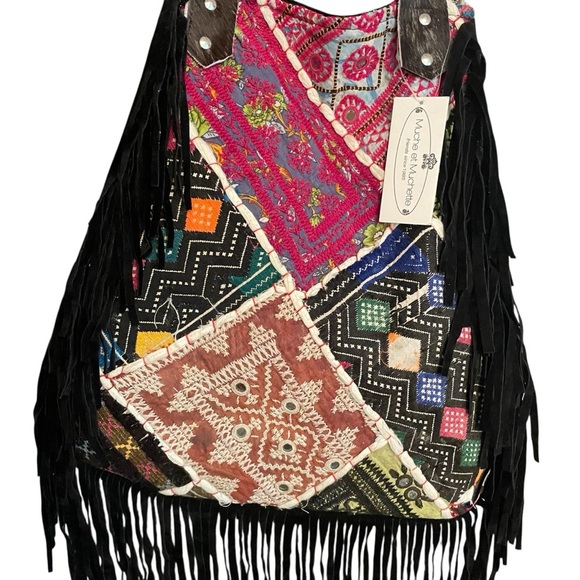 Muche et Muchette MultiColor Patchwork Pony Tote with Fringe NWT - Picture 2 of 12